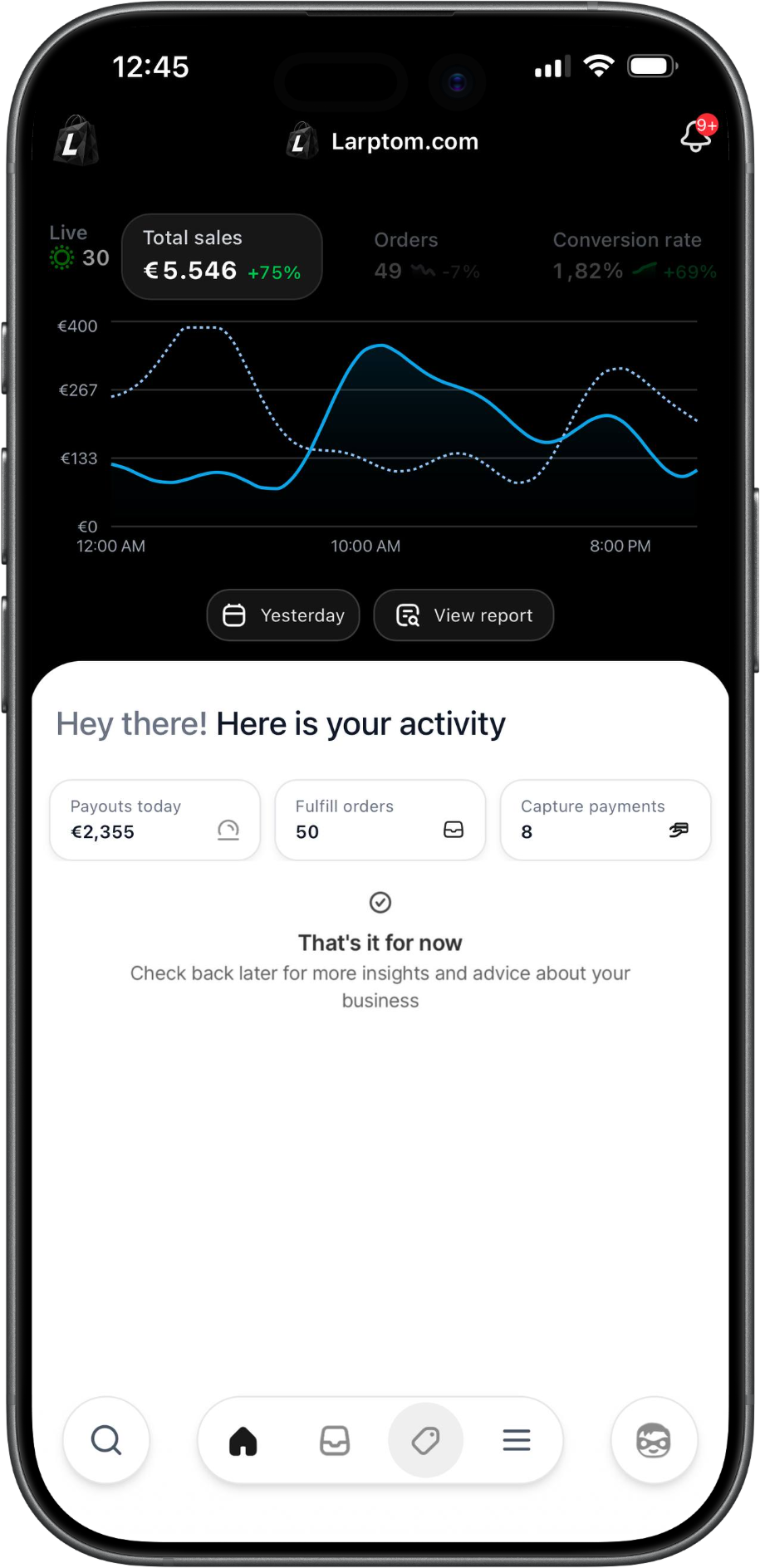 Larptom dashboard running on an iPhone
